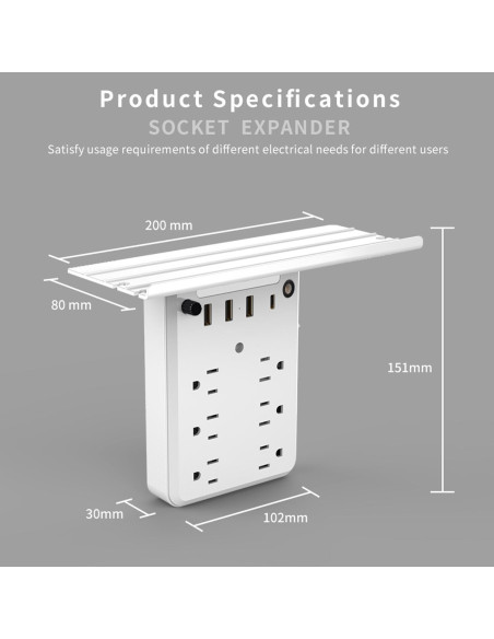 Extensor de Enchufe de Pared Preliminark 9 en 1 con Estante