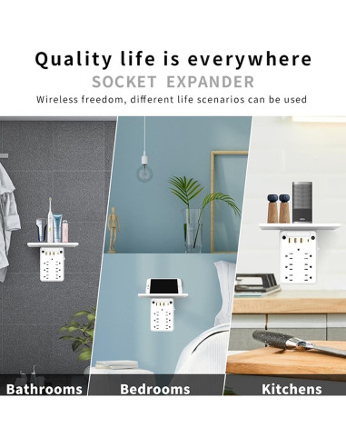 Extensor de Enchufe de Pared Preliminark 9 en 1 con Estante