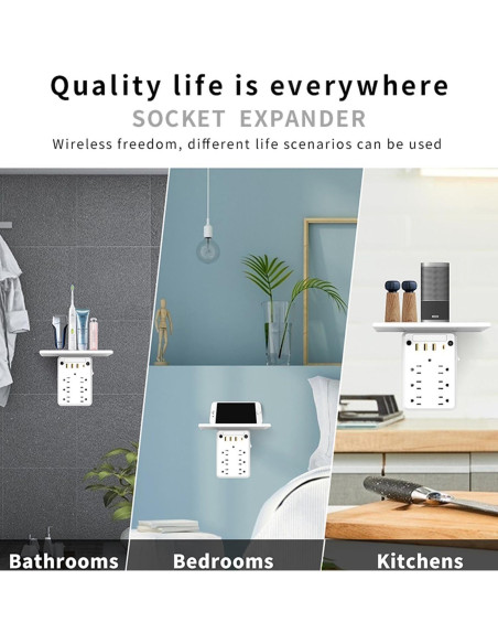 Extensor de Enchufe de Pared Preliminark 9 en 1 con Estante