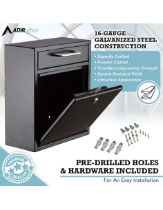 Buzón de Pared AdirOffice Negro - Cerradura y Llaves - 30.5x26.7cm 2