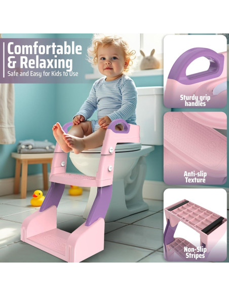 Inodoro de Entrenamiento 3 en 1 SafiSpiral Rosa Plegable