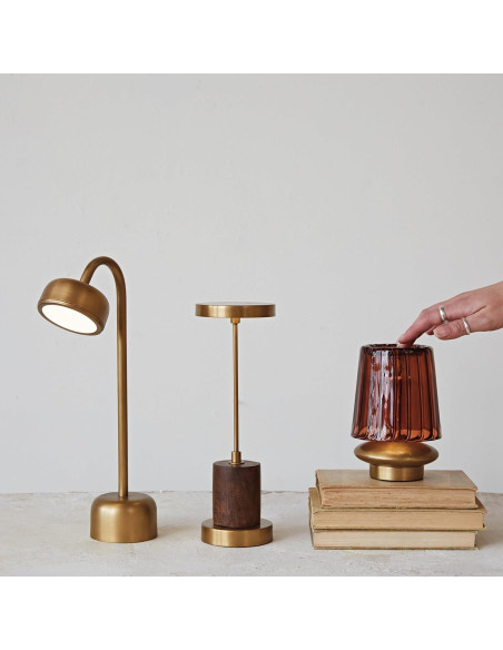 Lámpara de Mesa LED Creative Co-Op de Metal y Madera Dorada