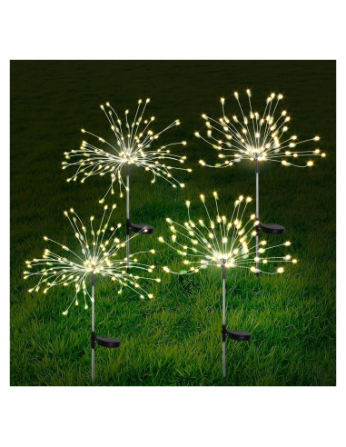 Luces de Jardín Solares FOOING 4 Pcs 120 LED IP65 Blanco Cálido