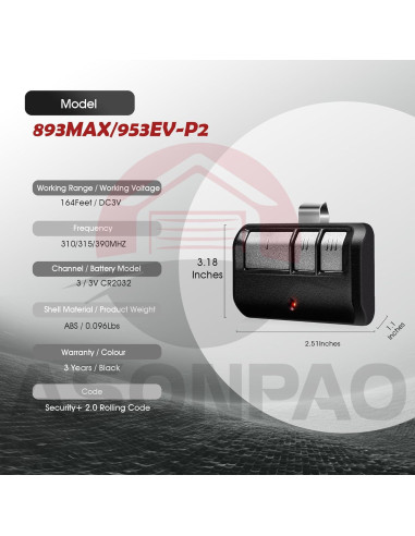Control Remoto Universal de Puerta de Garaje ASONPAO 893Max 895Max