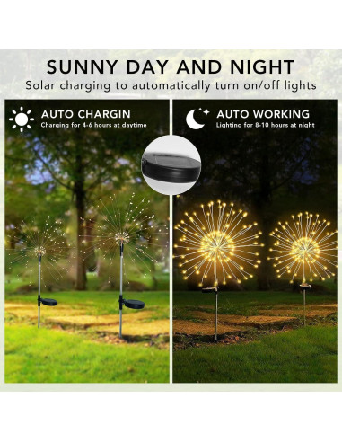 Luces de Jardín Solares FOOING 4 Pcs 120 LED IP65 Blanco Cálido