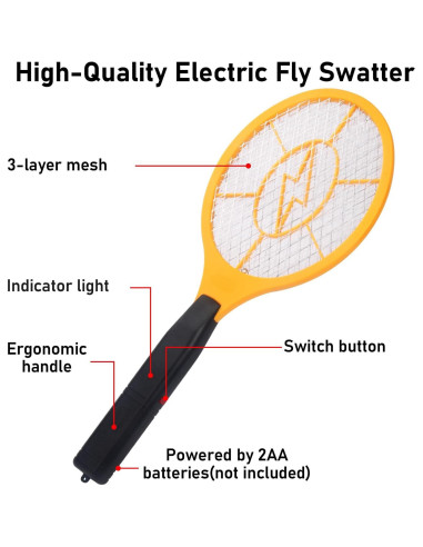Raqueta Eléctrica para Moscas GameXcel - Paquete de 2, 420g