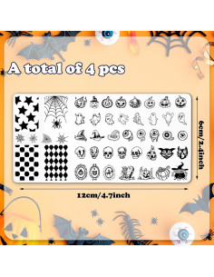 Juego de Placas de Estampado de Uñas Halloween JarThenaAMCS 4 Piezas 2