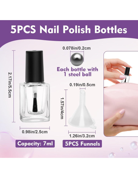 Botellas de Esmalte de Uñas Vacías AHIER 7ml - 5 Piezas