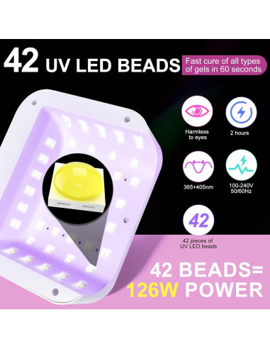 Lámpara de Uñas LED ANYINS 126W Rosa con Sensor Automático