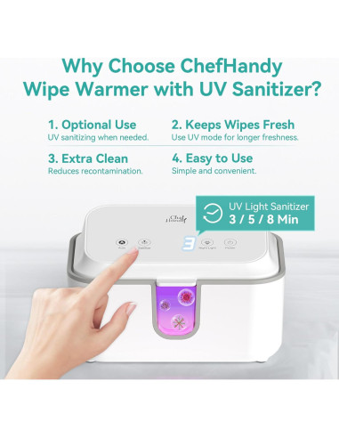 Calentador de Toallitas Chefhandy con Desinfectante UV y Luz Nocturna