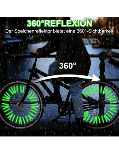 36 Cubiertas Reflectantes para Radios de Bicicleta Abeillo Verde