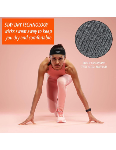 Banda de Sudor Reebok 5.08cm Stay Dry para Gimnasio Unisex