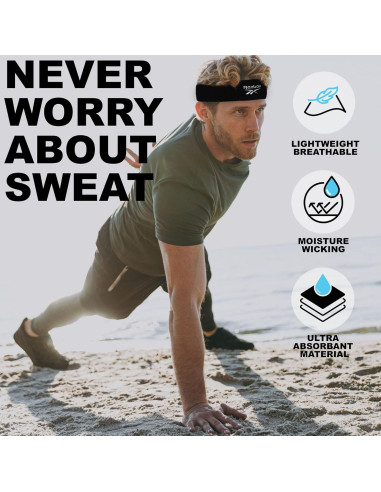 Banda de Sudor Reebok 5.08cm Stay Dry para Gimnasio Unisex