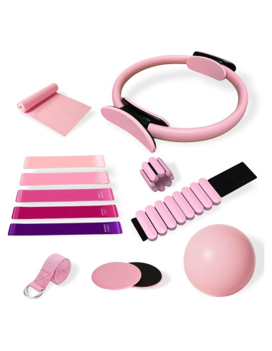 Kit de Pilates VNNYEOZ Rosa - Anillo, Pelota, Pesas y Bandas