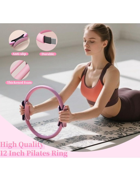 Kit de Pilates VNNYEOZ Rosa - Anillo, Pelota, Pesas y Bandas