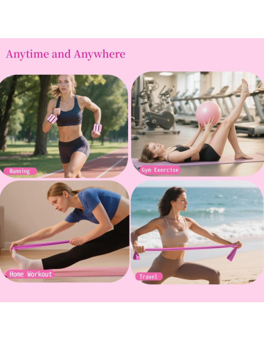 Kit de Pilates VNNYEOZ Rosa - Anillo, Pelota, Pesas y Bandas