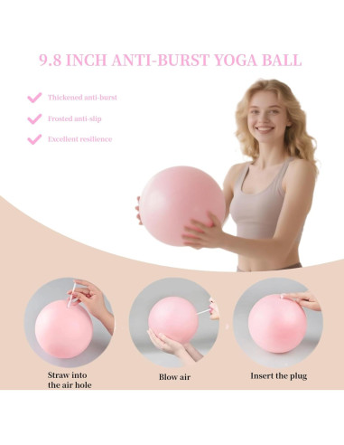 Kit de Pilates VNNYEOZ Rosa - Anillo, Pelota, Pesas y Bandas