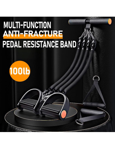 Banda de Resistencia Ajustable HELISAN con Pedal - 4 Tubos 11.34-45.36 kg