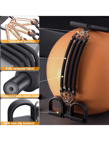 Banda de Resistencia Ajustable HELISAN con Pedal - 4 Tubos 11.34-45.36 kg