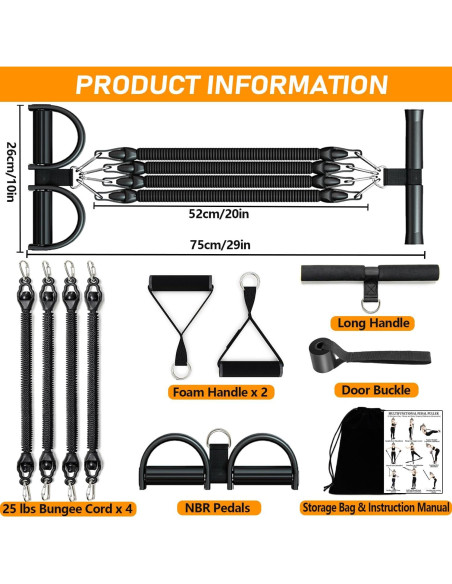 Banda de Resistencia Ajustable HELISAN con Pedal - 4 Tubos 11.34-45.36 kg