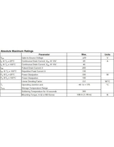 5 Transistores MOSFET IRFB4227 Canal N 65A 200V TO-220AB