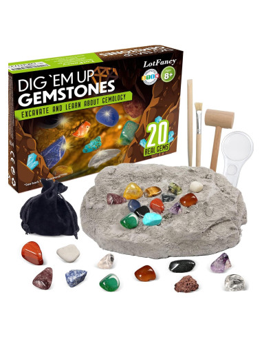 Kit de Excavación de Gemas LotFancy - 20 Gemas Reales para Niños 8+