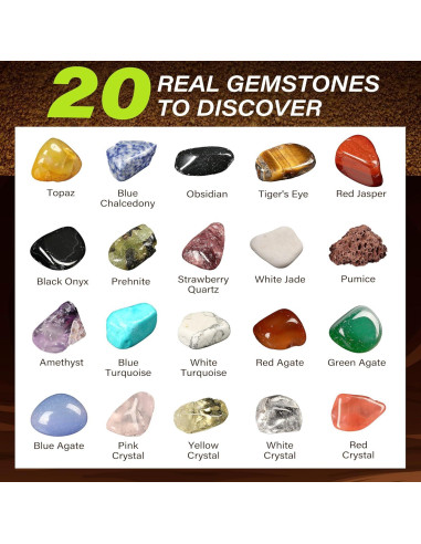 Kit de Excavación de Gemas LotFancy - 20 Gemas Reales para Niños 8+