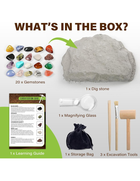 Kit de Excavación de Gemas LotFancy - 20 Gemas Reales para Niños 8+