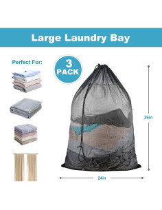 Paquete de 3 Bolsas de Lavandería de Malla Grande EyvirQic 61x91 cm 2