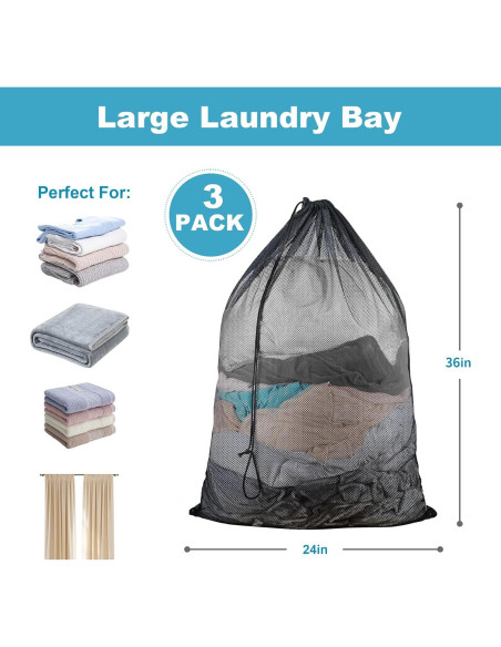 Paquete de 3 Bolsas de Lavandería de Malla Grande EyvirQic 61x91 cm