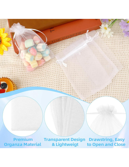Bolsas de Organza Transparentes 10x15 cm - 60 Pcs - Cierre