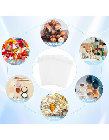 Bolsas de Organza Transparentes 10x15 cm - 60 Pcs - Cierre