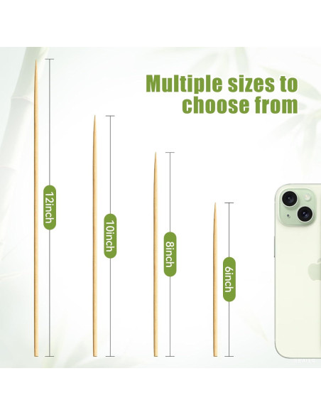 200 Brochetas de Bambú 30.48 cm Aerisque para BBQ y Fiesta