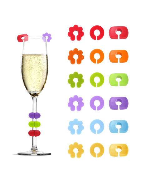 18 Marcadores de Copas de Vino Silicona FdcLixuvol - 3 Formas