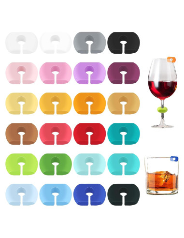 Marcadores de Copas de Vino 24PCS Silicona Coloridos Loghohu