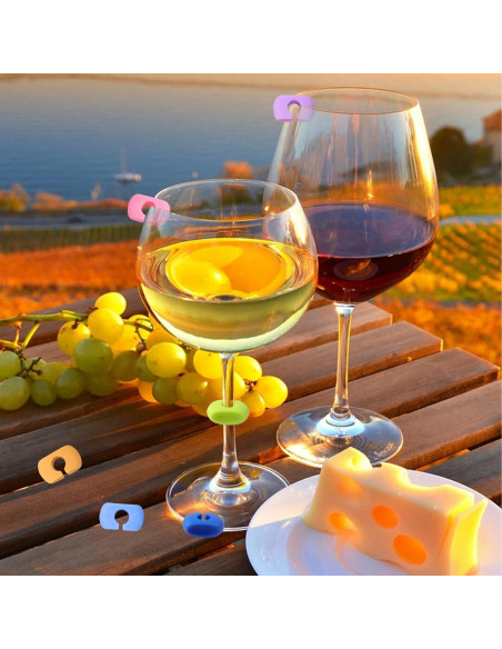 Marcadores de Copas de Vino 24PCS Silicona Coloridos Loghohu