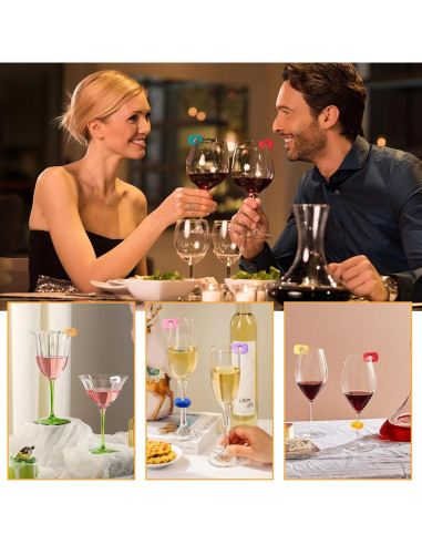 Marcadores de Copas de Vino 24PCS Silicona Coloridos Loghohu