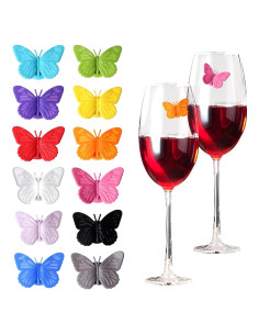 12 Marcadores de Copas de Vino Mariposa Silicona Nogeqi
