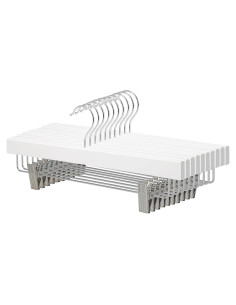 Perchas de Madera Amazon Basics con Clips - Blanco, Paquete de 10