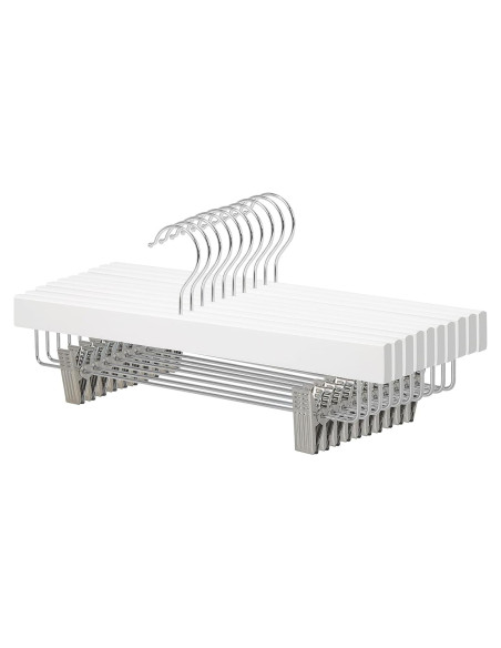 Perchas de Madera Amazon Basics con Clips - Blanco, Paquete de 10