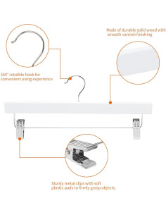 Perchas de Madera Amazon Basics con Clips - Blanco, Paquete de 10 2