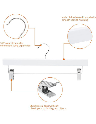 Perchas de Madera Amazon Basics con Clips - Blanco, Paquete de 10