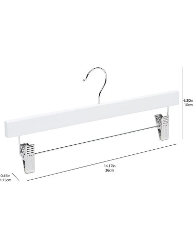Perchas de Madera Amazon Basics con Clips - Blanco, Paquete de 10