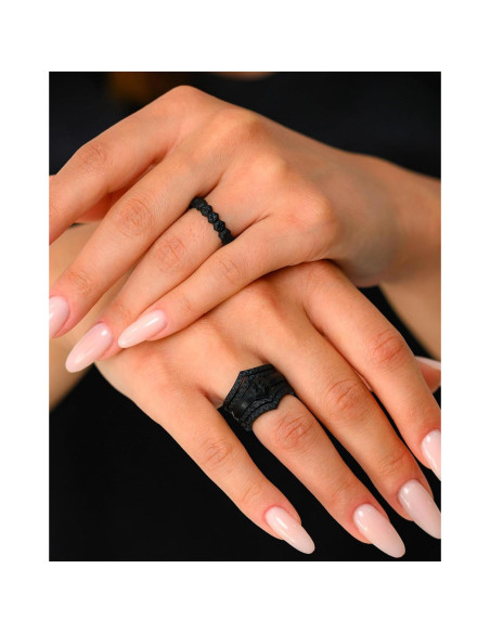 Anillos de Silicona Rinfit para Mujeres - Conjunto de 7 Negros