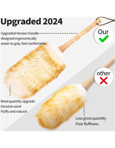 Plumero de lana de cordero FeelfunFeather 49 cm con mango de madera