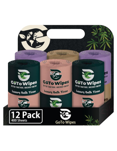 Papel Higiénico de Bambú Premium GoTo - 3 Capas, 400 Hojas, 12 Rollos