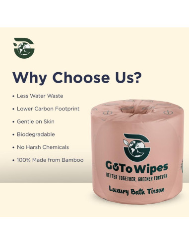 Papel Higiénico de Bambú Premium GoTo - 3 Capas, 400 Hojas, 12 Rollos