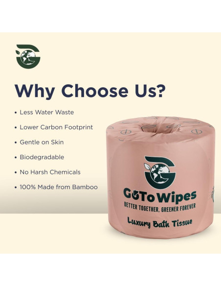 Papel Higiénico de Bambú Premium GoTo - 3 Capas, 400 Hojas, 12 Rollos