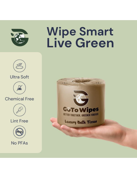 Papel Higiénico de Bambú Premium GoTo - 3 Capas, 400 Hojas, 12 Rollos