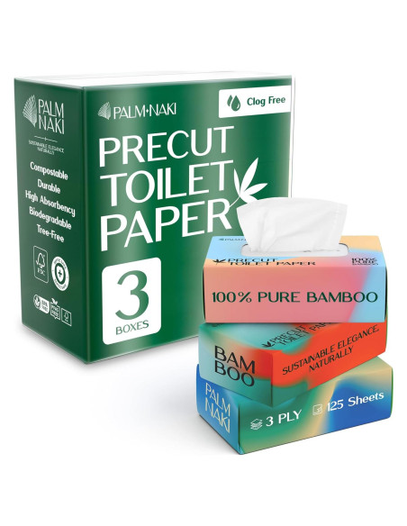 Papel Higiénico de Bambú Palm Naki - 3 Capas, 375 Hojas